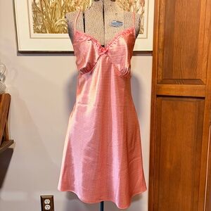 Vintage 90’s Adonna Pink polka-dot Slip Dress with Ruffle Neckline Detail